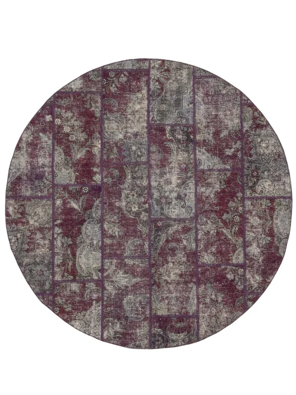 Patchwork Rug Modern Round Black/Dark Red (Wool, )