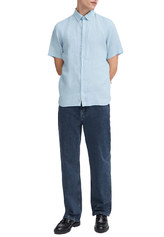 Casual Friday CFANTON 0071 SS 100% linen shirt Skjortor Herr Blå S