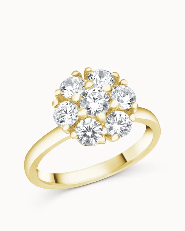 Halo Ring Flora 18K Geelgoud Natuurlijke Diamanten in een grote halo Verlovingsringen van Vanbruun