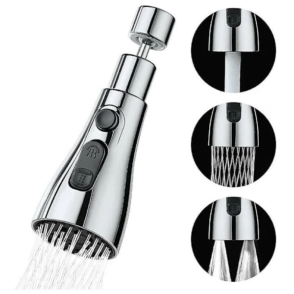 Kampanj Köksblandare Spray 3 Lägen - 360 Graders Köksblandare Munstycke, Blandarhuvud, Diskbänksblandare Spray, Köksblandare Förlängning (Silver)