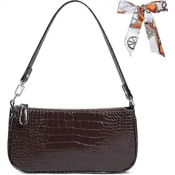 Leather Shoulder Bag for Women, Mini Handbag with Crocodile, Small Crossbody Bag Classic for Women 90s Mini Bags with Chain Brown