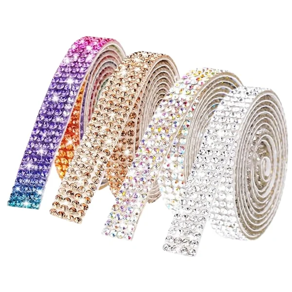 4 rullar kristallharts strass tejp självhäftande tejp rulle glitter harts diamant tejp glittrande diamant tejp glitter klistermärke inslagen
