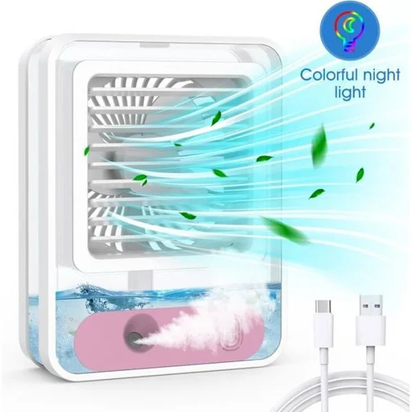 Mini Portabel Luftkonditionering, Tyst Rumsfläkt, Mobil Luftkonditionering, USB Uppladdningsbar Liten Luftfuktare 2500mAh