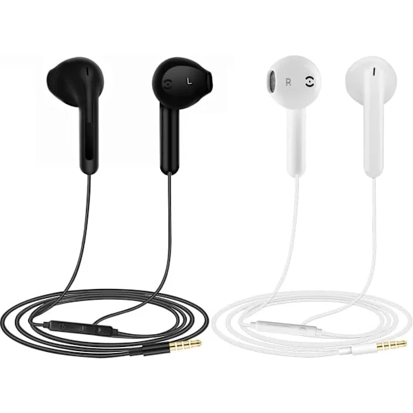 2-pack hörlurar, in-ear-hörlurar med kabel, brusreducerande headset med mikrofon, kompatibel med telefon, surfplatta, Samsung, HuaWei
