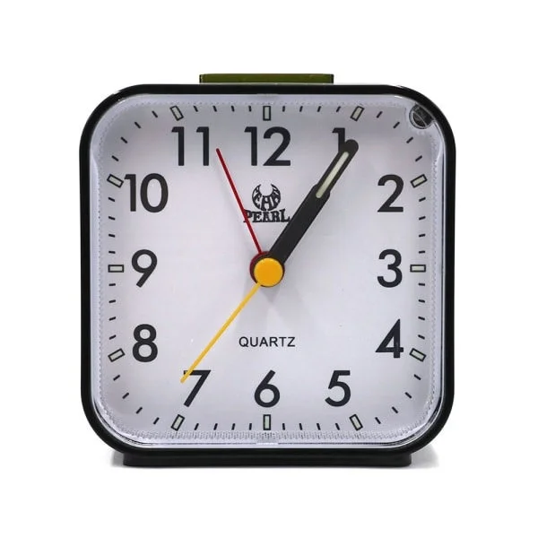 Silent Analog Alarm Clock Bedside Clock Square Table Clock Quartz Clock with Snooze and Brilliant Black Black-FF-