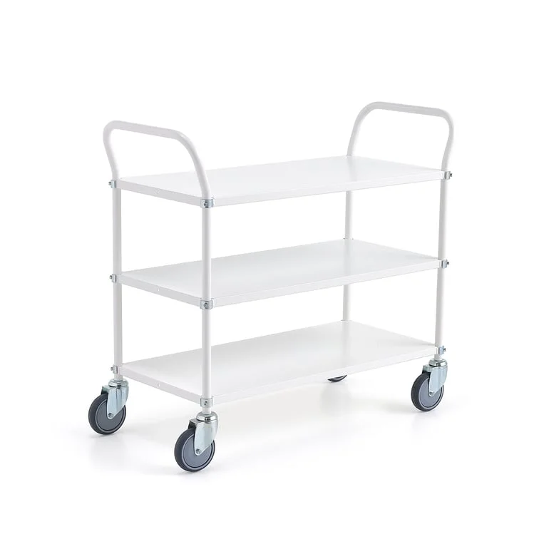 Heavy duty shelf trolley TRANSIT, 3 shelves, 900x440 mm, white