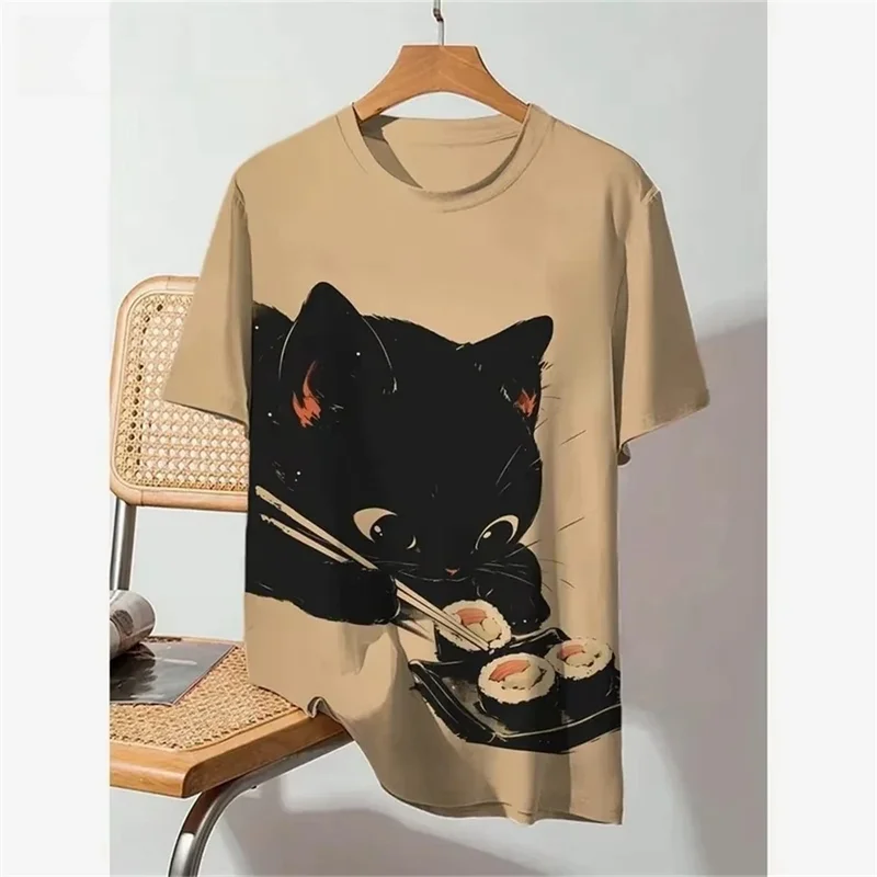 AliExpress - Japanisches Ukiyo-E süßes Katzenmuster Rundhals Herren Kurzarm täglich übergroßes T-Shirt Harajuku Y2k T-Shirt T-Shirt Herren Top
