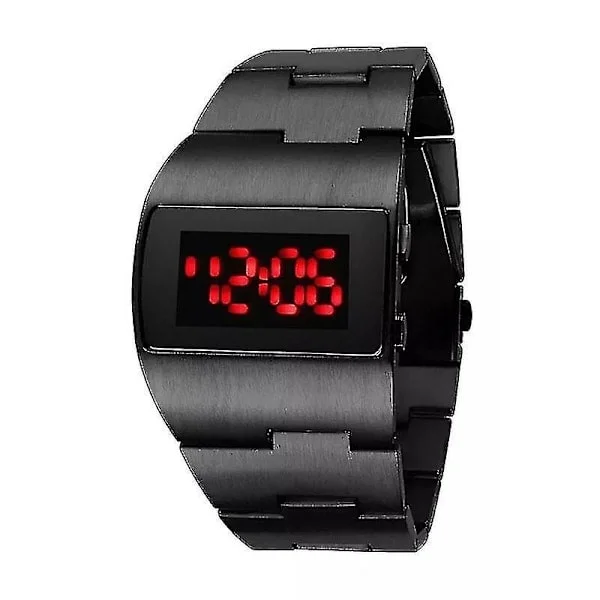 LED Digital Klocka Herr Militär Sportklocka Svart Rostfritt Stål Stor Armbandsur Multifunktionell Elek (FMY) svart röd