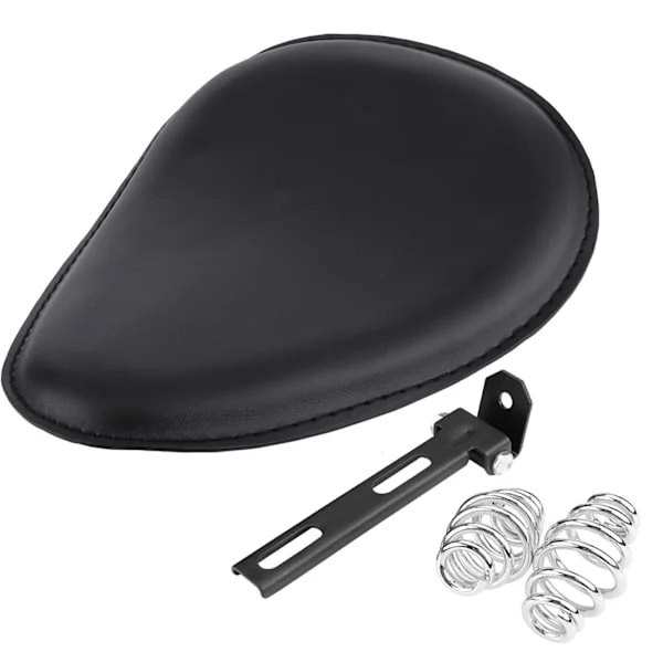 3" Motorcykel Svart Läder Solo Sadel Med Monteringsfjäderfäste för Chopper Bobber Custom