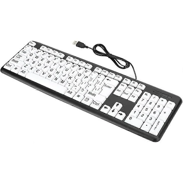 Tangentbord för äldre, 104 tangenter, stort tangentbord med stora bokstäver, USB-trådbundet tangentbord för äldre med vita överdimensionerade tryckta 