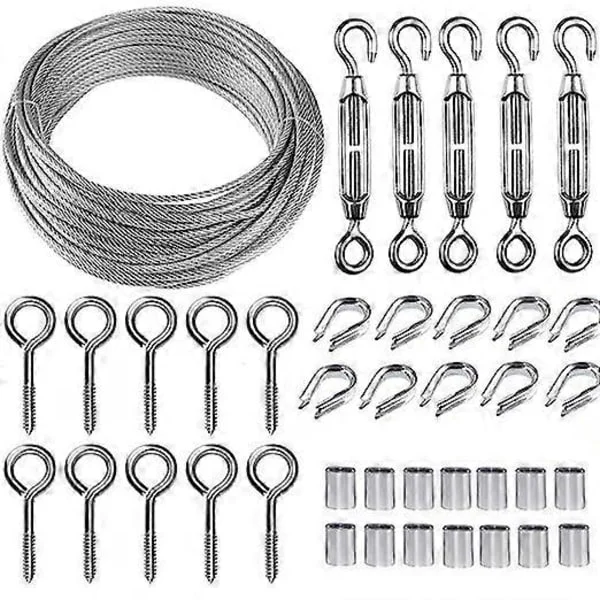 Hagedråd 30M/2mm Rustfritt Stål Wire Tau Kit Wire Strammer Gjerde Rull Kabel Rekkverk PVC Belagt Metallkabel