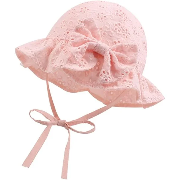 Baby Sun Hat Embroidered Flowers Toddler Hats Summer Cap for Infants Girls pink