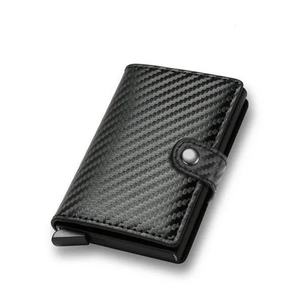 Carbon Fiber Credit Card Holder Wallet Men Rfid Smart Metal Thin Slim Pop Up Minimalist Wallet Small Black Wallet, AB