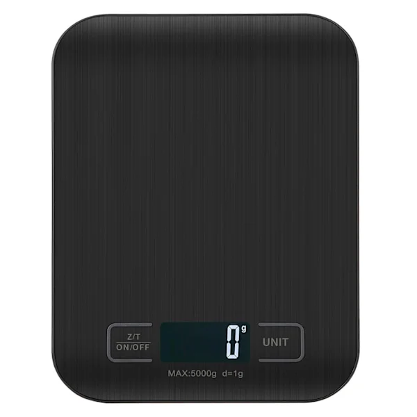 Digital køkkenvægt, præcis måling op til 1g, elektronisk køkkenvægt med LCD-display, tarafunktion. (Sort-5kg)