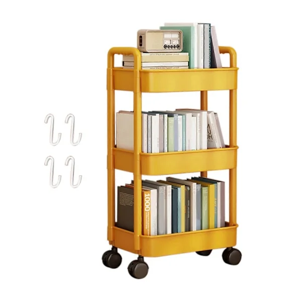 Storage Rack 4-Tier Rolling Cart with Wheels Sturdy Construction Large Capacity Strong Bearing Mobile Trolley Bookshelf{EE} Yellow