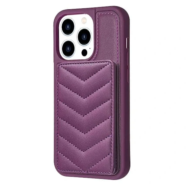 För iPhone 14 Pro Mobilskal Våg Sömnad Textur Ställ Fodral TPU+PU Läder Mobilskydd m