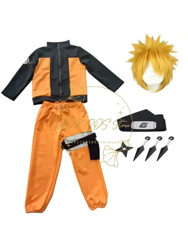 AliExpress - Costume de cosplay anime pour enfants Uzumaki Akatsuki, veste, pantalon, bandeau, perruque, accessoires, uniforme enfant, Kunai, 