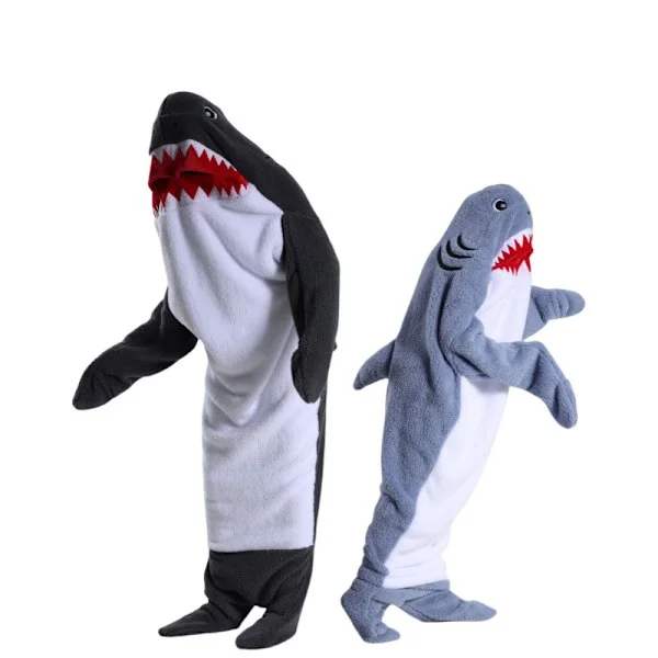 Hajformad sovsäck filt tecknad djur jumpsuit flanell herr och dam hemmakläder haj pyjamas Navy Shark Sleeping Bag