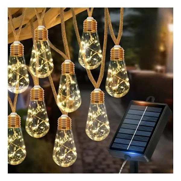 Utomhus solenergi ljusslinga - Vintage 25 glödlampor (12 m) - 250 LED - IP65 okrossbar - Batteri 1200 mAh 7–10 nätter
