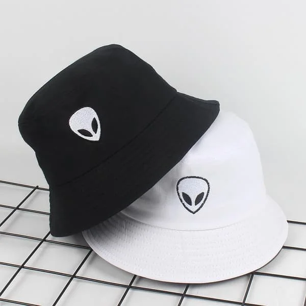 Fiskehatt Hip-Hop svart eller vit broderad alien hatt solhatt Vit one size
