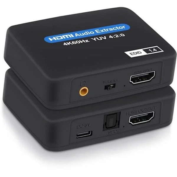 HDMI Audio Extractor 2K/4K – Audio Splitter – Inkluderer USB-kabel – Understøtter Toslink (SPDIF) Optisk Audio Output + 3.5mm Audio – Sort