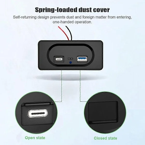 12 Volt USB-uttag med lock, Dubbla portar Snabba USB-laddningsadaptrar (PD&Type-C), Kompatibel med Bilar Buss Husbil Båt ATV Lastbil (Panelmontering)-