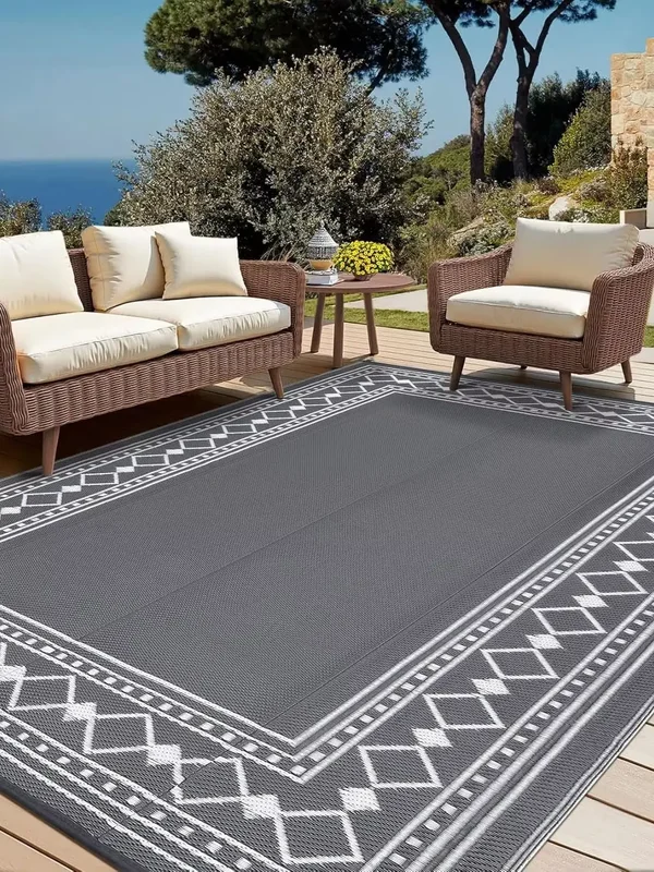 AliExpress - Wasserdichter Outdoor-Teppich mit Diamant-Rand, Wendbarer Kunststoff-Stroh-Teppich für Terrasse, Camping, Innen- und Außenbereich, 
