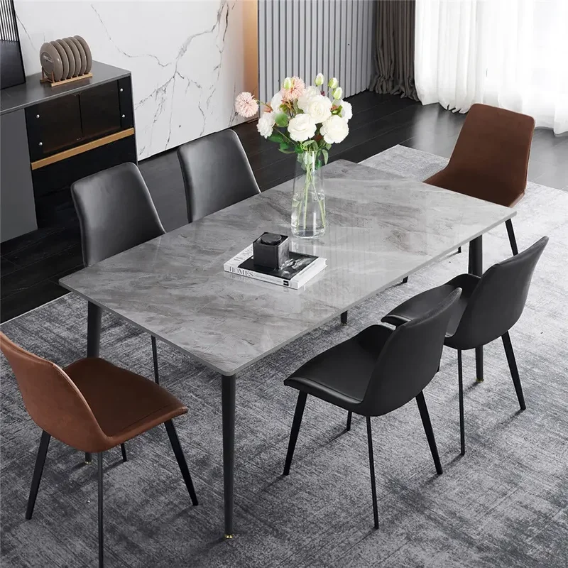 AliExpress - Table à manger rectangulaire en marbre avec cadre en métal, table haute brillance pour îlot de cuisine, restaurant, déjeuner, table 