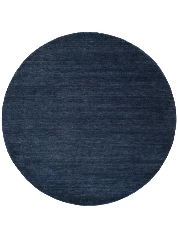 Plain (Single Colored) Small Handloom Rug - Dark Blue Ø 100 Wool