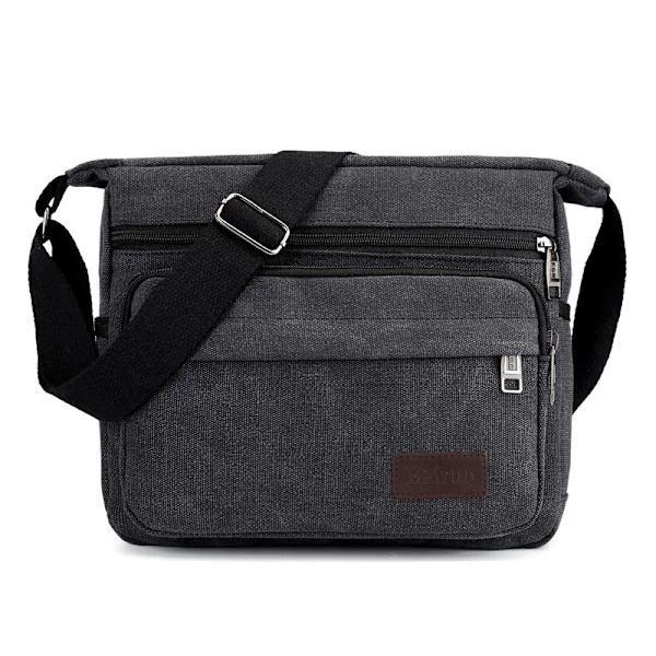 Waterproof Crossbody Bag (29 * 23 * 10 cm), Multi-Pocket Canvas Crossbody Bag, Unisex, Casual Handbag for Men - Black-FA-