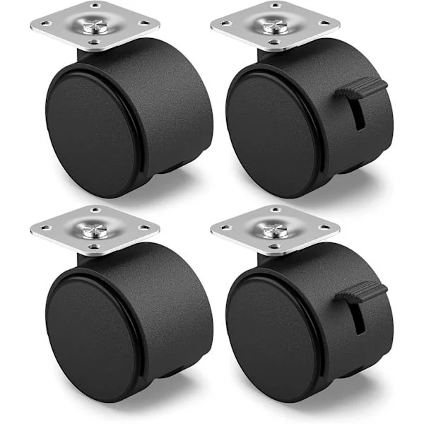 Set med 4 möbelhjul 40 mm - Transporthjul med broms upp till 25 kg per hjul - Svängbara hjul för inomhusmöbler