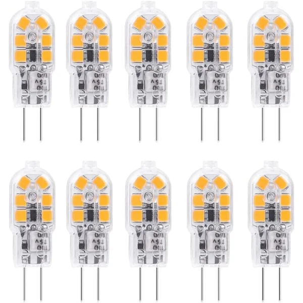 10 x G4 LED-pære, varm hvid, 2W, 12V, G4 LED-pære, 6000K, 360 °, 12V, AC/DC LED-pære, flimmerfri, ikke-justerbar, plug-in-kontakt[GKS]