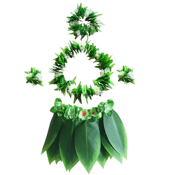 5 stk Hula Skjørt Hawaii Kostume Sæt Med Grønne Blade Halskæde Armbånd Pandebånd Luau Party Favør Til Strand Luau Party Tilbehør (børn) (FMY)