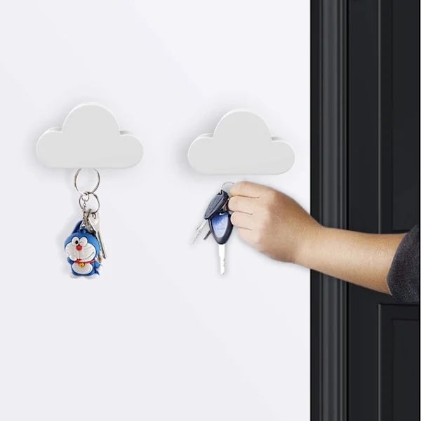 White Wall Mounted Magnetic Adhesive Hooks, [2-pack] Wall Key Holder