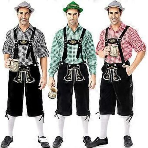 Tyska Traditionella Herr Oktoberfest Kläder Rutig Skjorta Broderade Hängslen Kostym (XL Svart Skjorta och Svarta Overaller)