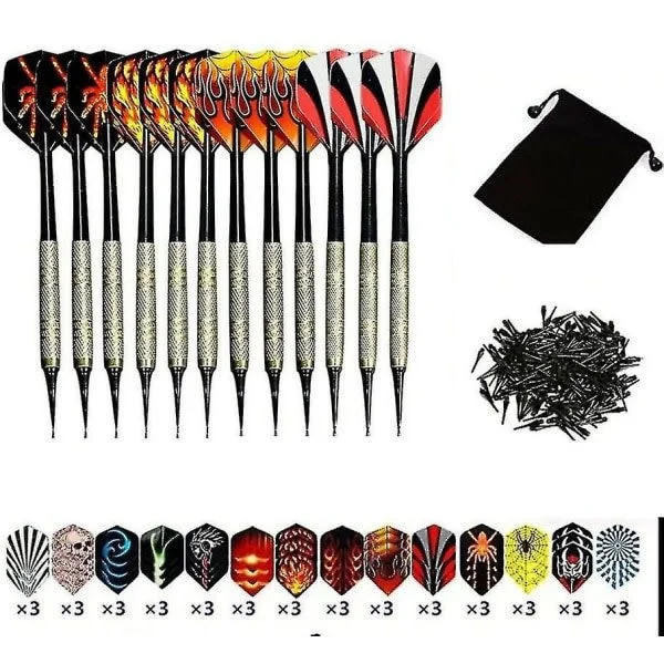 Dartset, 12-pack mjuka dartpilar med mjuka spetsar för elektronisk darttavla med extra 42 dart flights och 100 svarta plastdartpilar