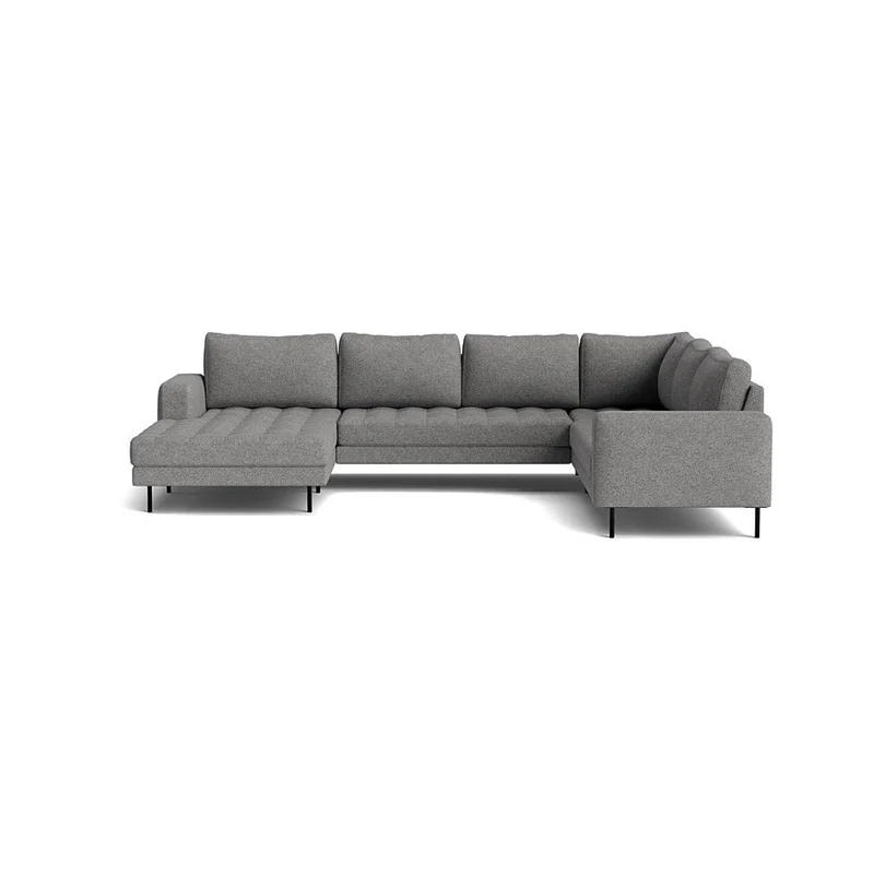 Rouge U-sofa, venstrevendt - Monza Grå - 344x254x89cm - Blød U-sofa med vendbare ryghynder & sort metalben - God plads til afslapning