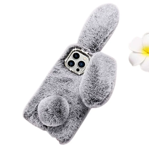 Deksel til iPhone iPhone 12/12 Pro Deksel LAPOPNUT Søtt Kaninøre Deksel Luksuriøst Supermykt Varmt Fluffy Pelsaktig Kanin Støtsikkert Bakre Silikon