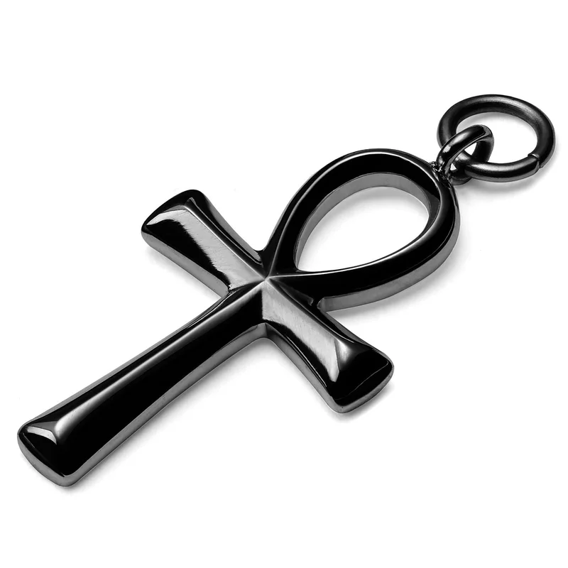 Black Steel Ankh Charm for Men - Charm Hoop Earrings