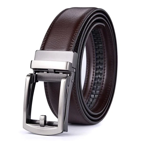 Men's Leather Belt with Automatic Buckle Jeans Trousers Belt Coffee 110cm