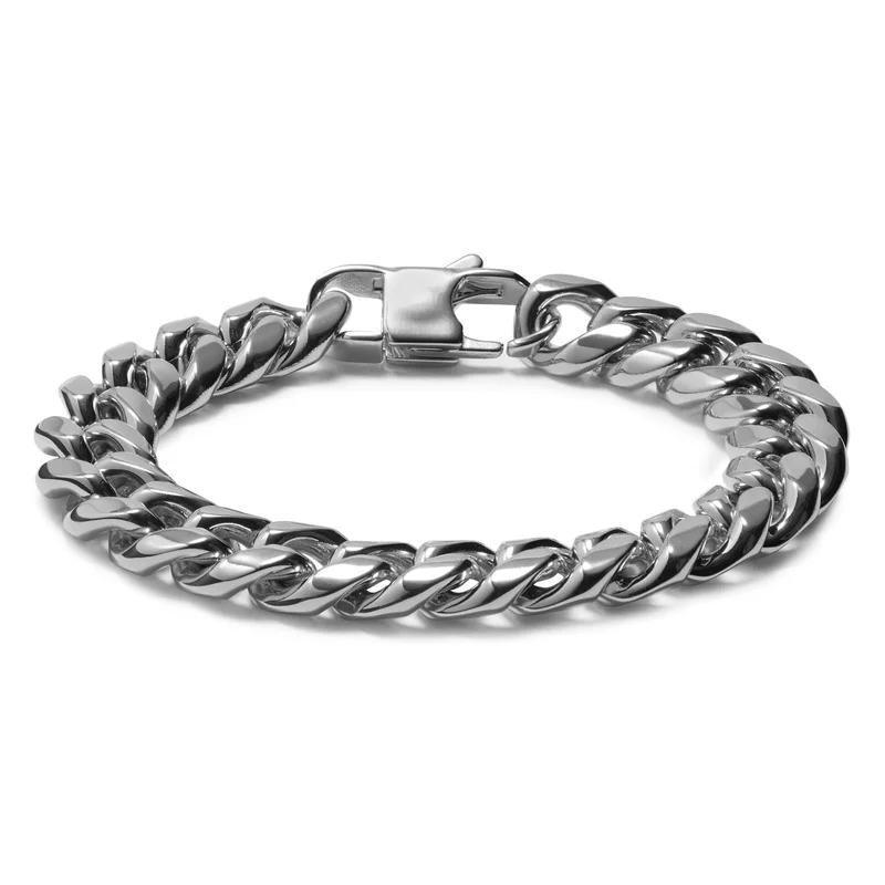 12 mm Silver-Tone Steel Chain Bracelet for Men - Steel bracelets