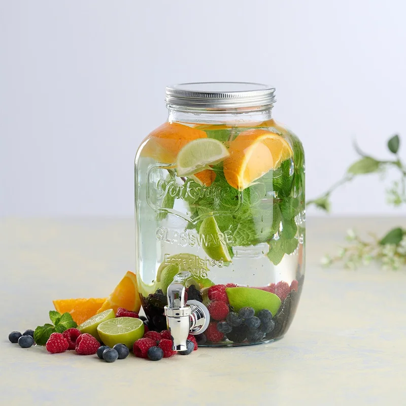 Drikkedispenser i glass 4 l med tappekran / juicedispenser / serveringsbeholder til kalde drikker