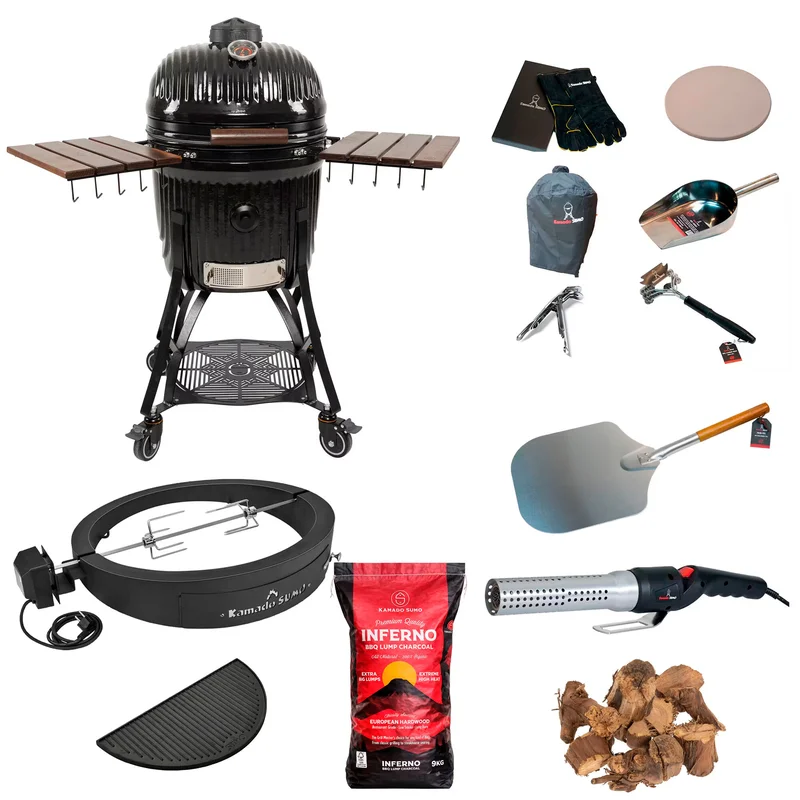 Kamado Sumo Icon Large kamado‐grill med deluxe tilbehørspakke - Sort | KitchenOne