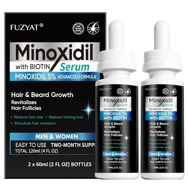 5% Minoxidil för män, Minoxidil för kvinnor Hårväxtbehandling, Skäggväxtserum, Berikad med Biotin & Ricinolja, Stärker svaga rötter, Reparerar tunt 