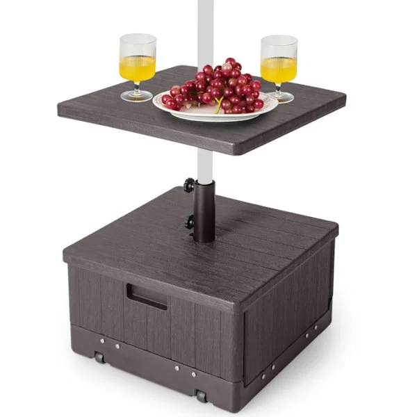 Parasolfot COSTWAY för mastdiameter 38/48 mm - Kapacitet 45 L vatten eller 67 KG sand, hjul, handtag brun