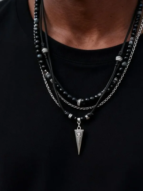 AliExpress - Collier superposé Rock Punk pour homme, collier décontracté multi-couches en cuir noir, petit pendentif géométrique étanche, cadeau