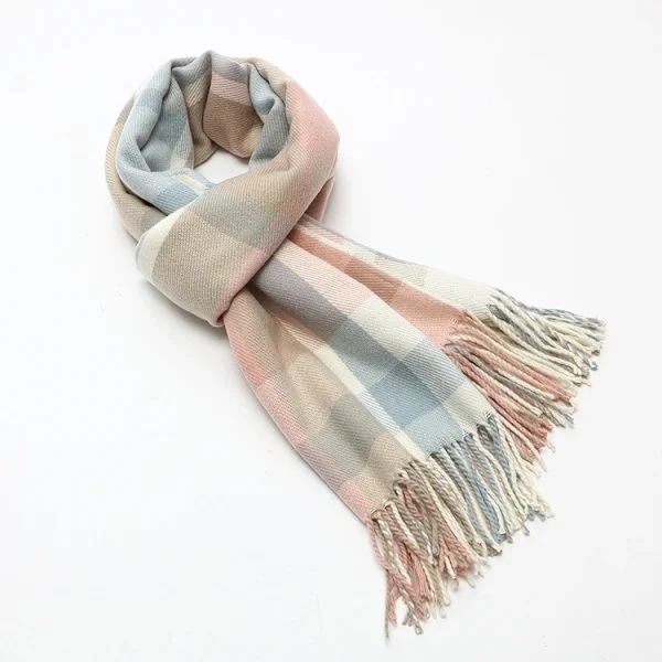 【xj】Women's Winter Scarf Oversized Square Blanket Scarf, Striped Pattern Tassel Shawl Reusable - Pink[TT]