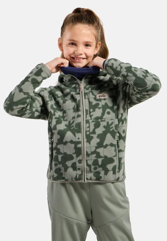 Odlo High Pile Print Kids Hettegenser Full-Zip for barn, 152, grønn