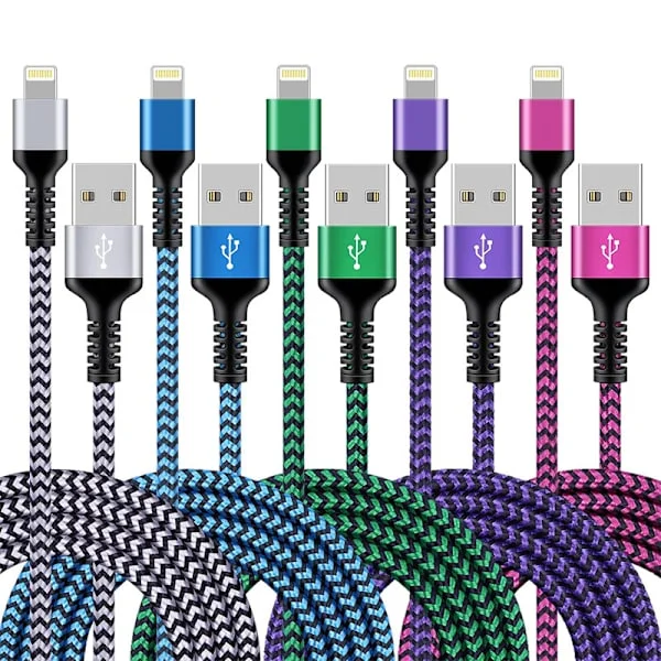 iPhone Laddare, 5-pack 1,8M iPhone Laddningskabel Snabbladdningssladd Kompatibel med iPhone 14 13 12 11 Pro Max XS XR X 8 7 6 Plus 5 SE