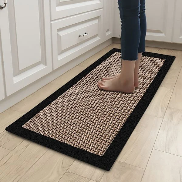 Tvättbar, halkfri köksmatta i bomull och linne, hallmatta, köks- och vardagsrumsmatta, svart (50 x 120 cm)